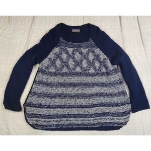 Wooden Ships Womens Mohair Wool Blend Cable Knit Sweater Blue/White Size S/M
